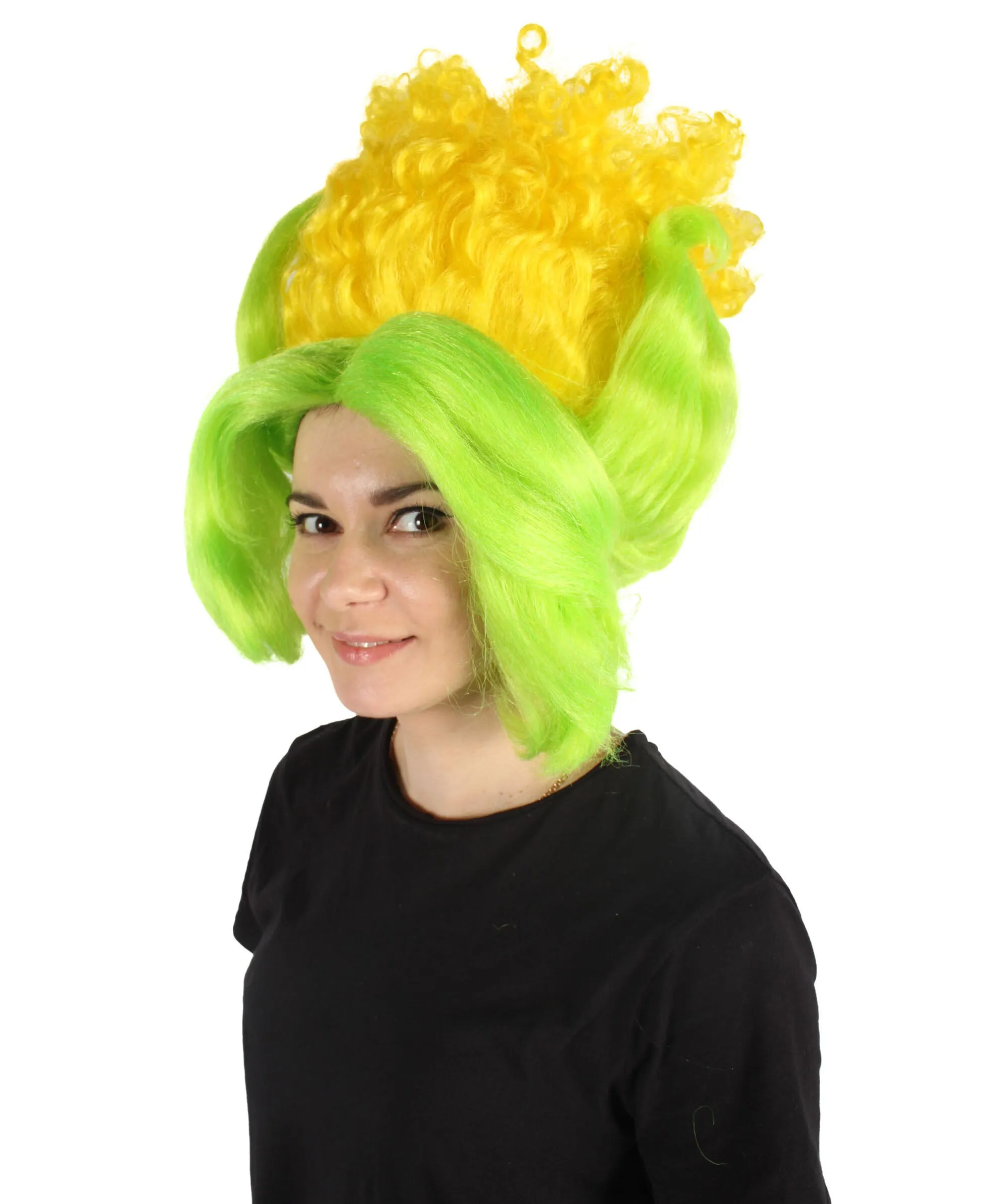 HPO Adult Women's Yellow & Green Corn Shape Beehive Wig | Cosplay Wig | Flame-retardant Synthetic Fiber