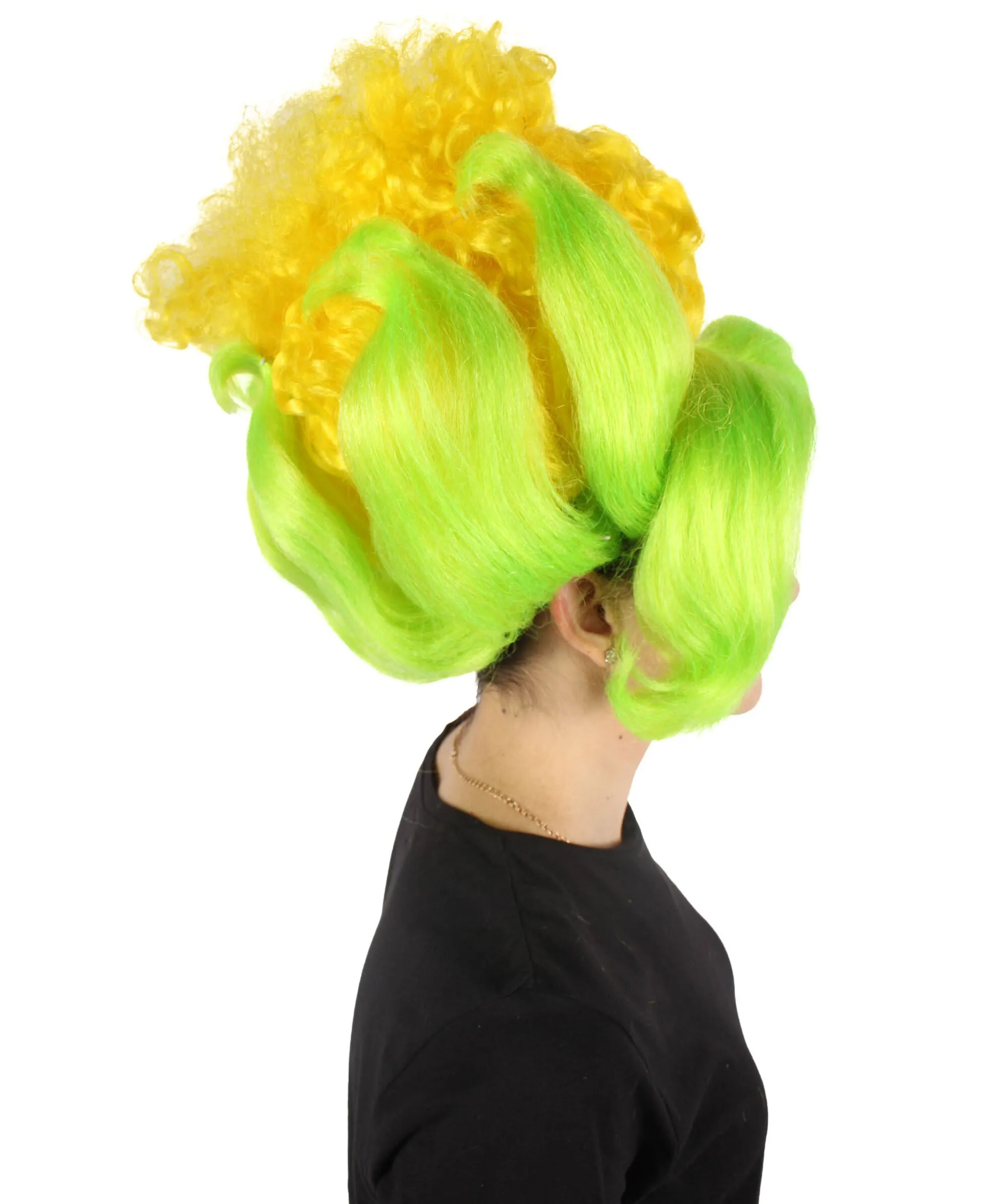 HPO Adult Women's Yellow & Green Corn Shape Beehive Wig | Cosplay Wig | Flame-retardant Synthetic Fiber