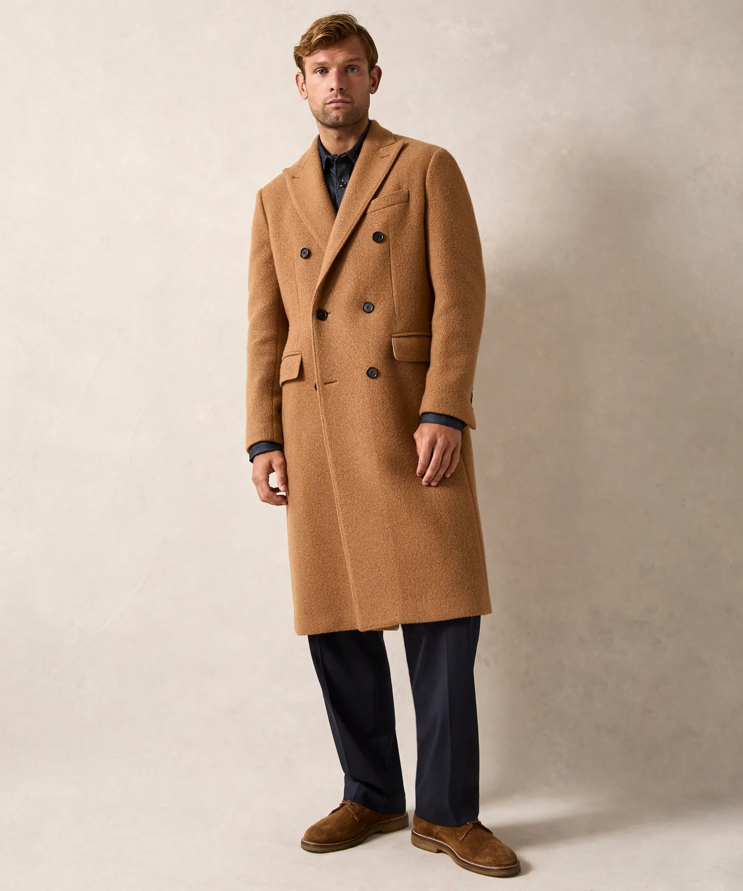 Italian Peak Lapel Wool Topcoat in Camel