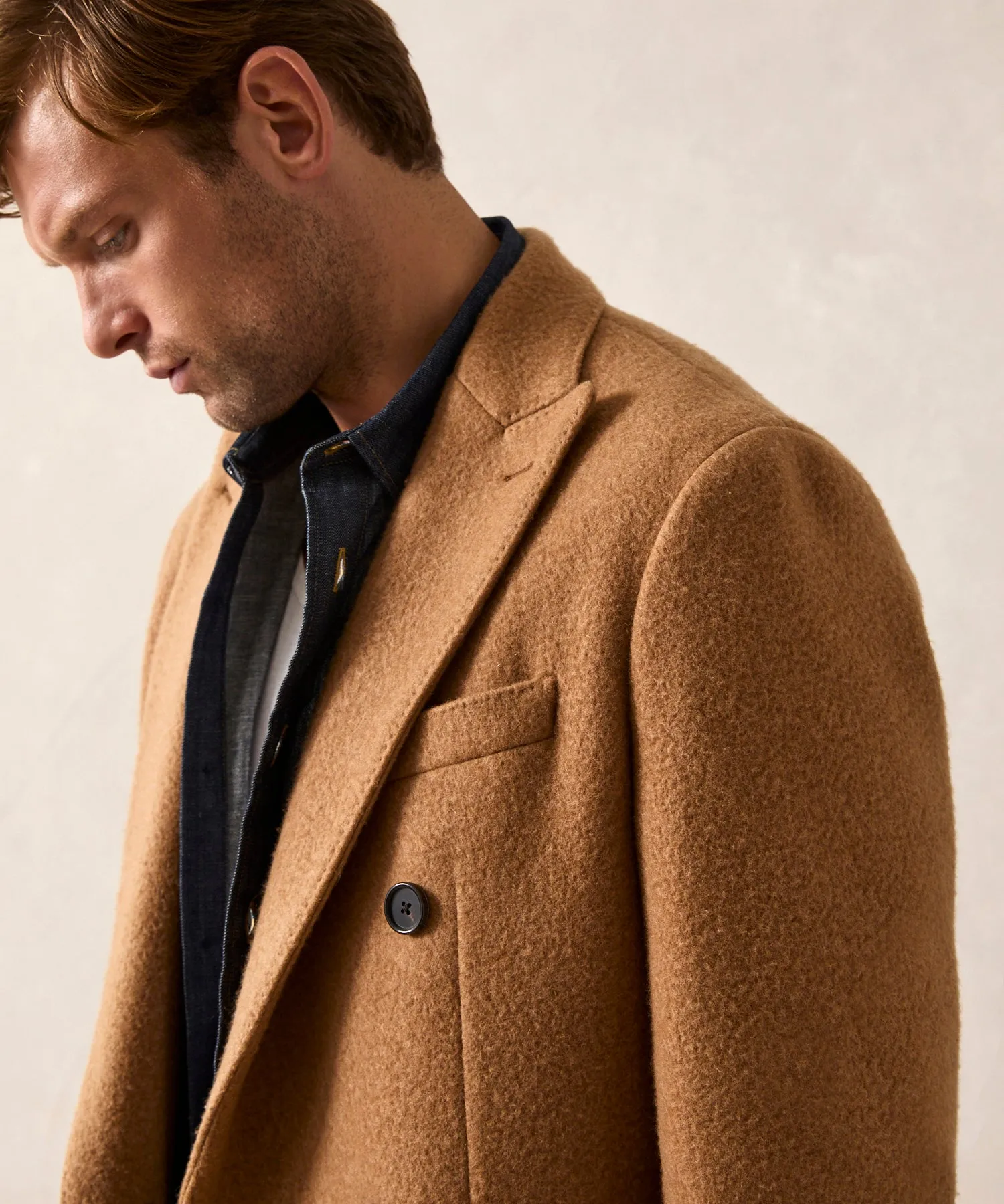 Italian Peak Lapel Wool Topcoat in Camel