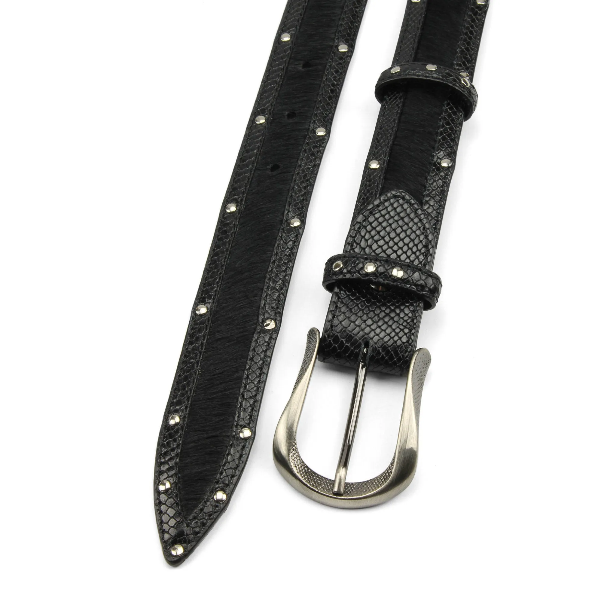 Jett Riv Narrow Pony/Python Mix Studded Belt