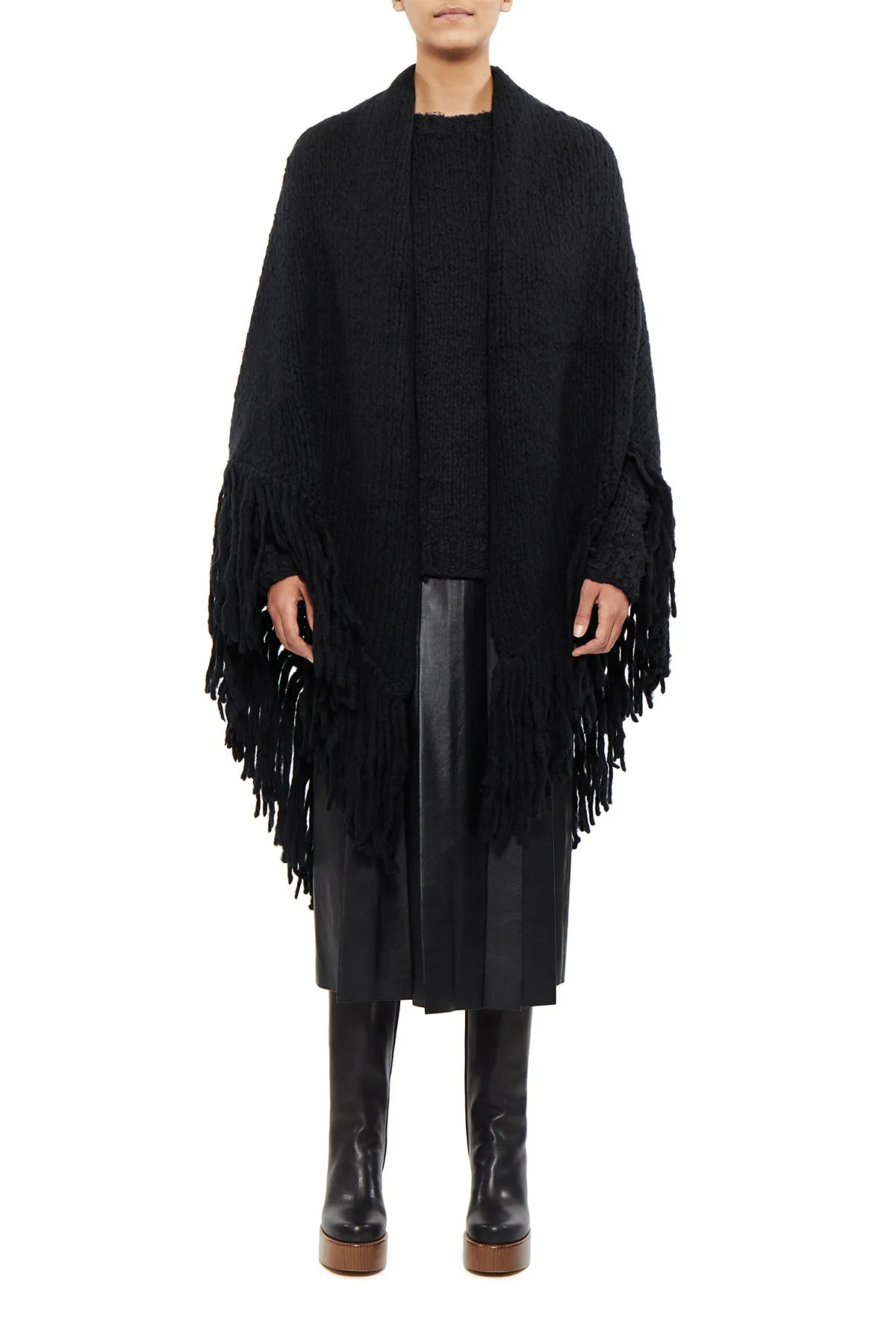 Lauren Knit Wrap in Black Welfat Cashmere