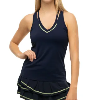 Lucky In Love Lurex V-Neck Cutout Tank - Navy