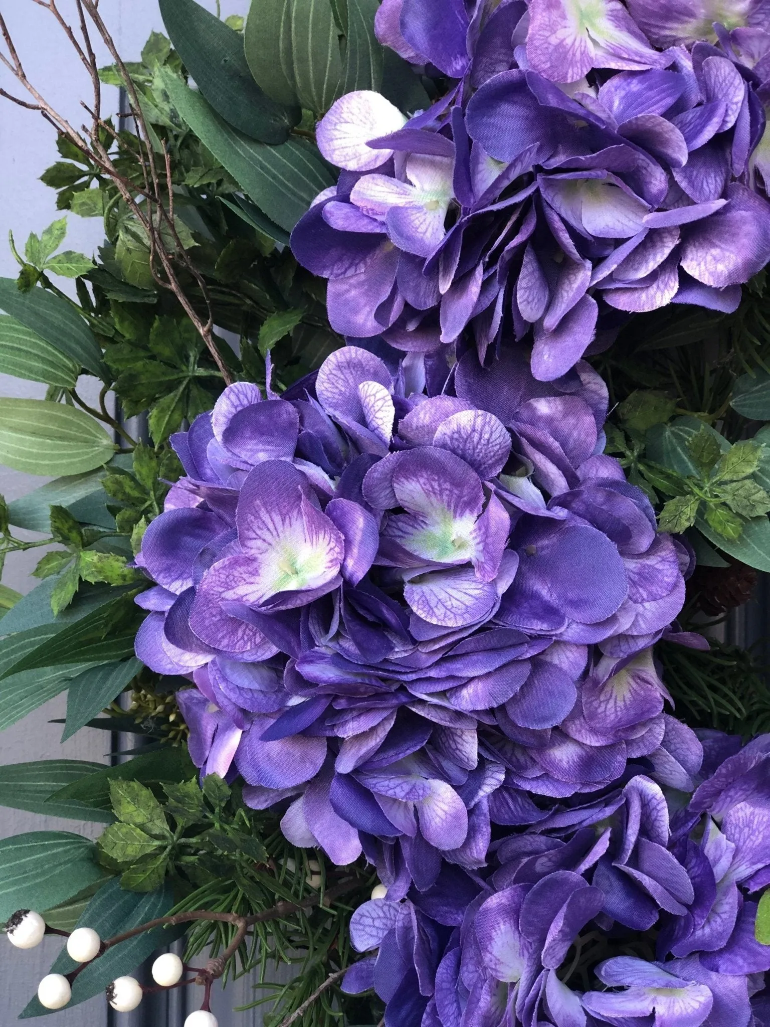 Majestic Purple Hydrangea Wreath with Bird's Nest