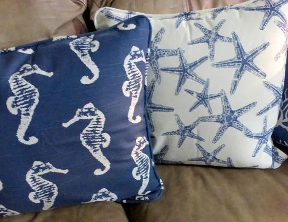 Nautical Pillow covers Set of 4 in Navy Blue and White , Premier Prints designer fabric, corded edge