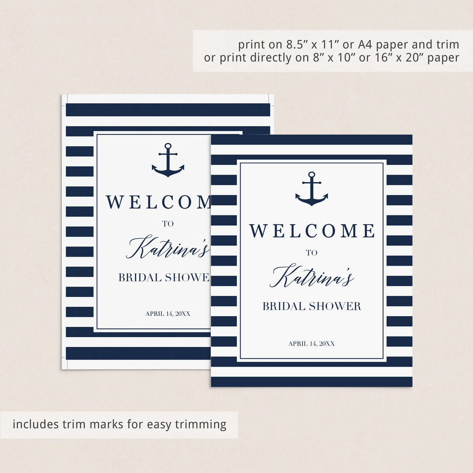 Nautical Welcome Sign for Bridal Shower Decor