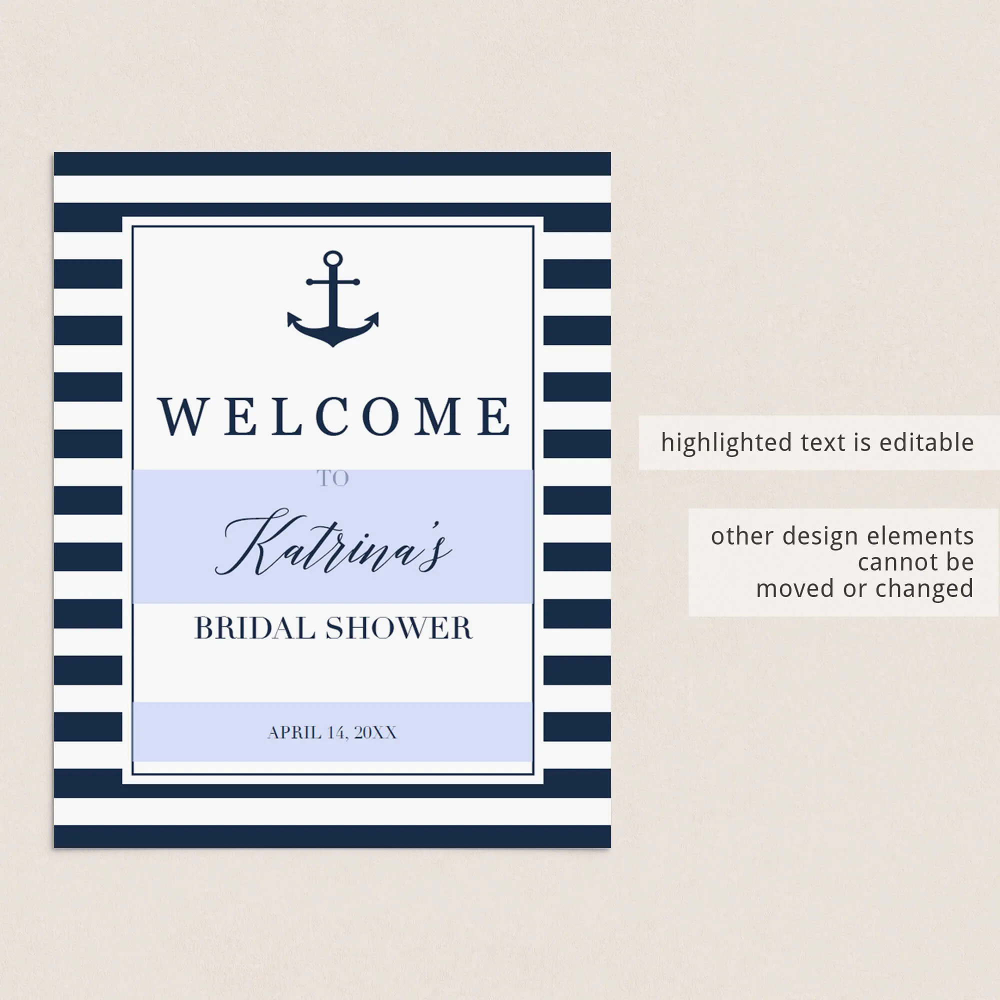 Nautical Welcome Sign for Bridal Shower Decor