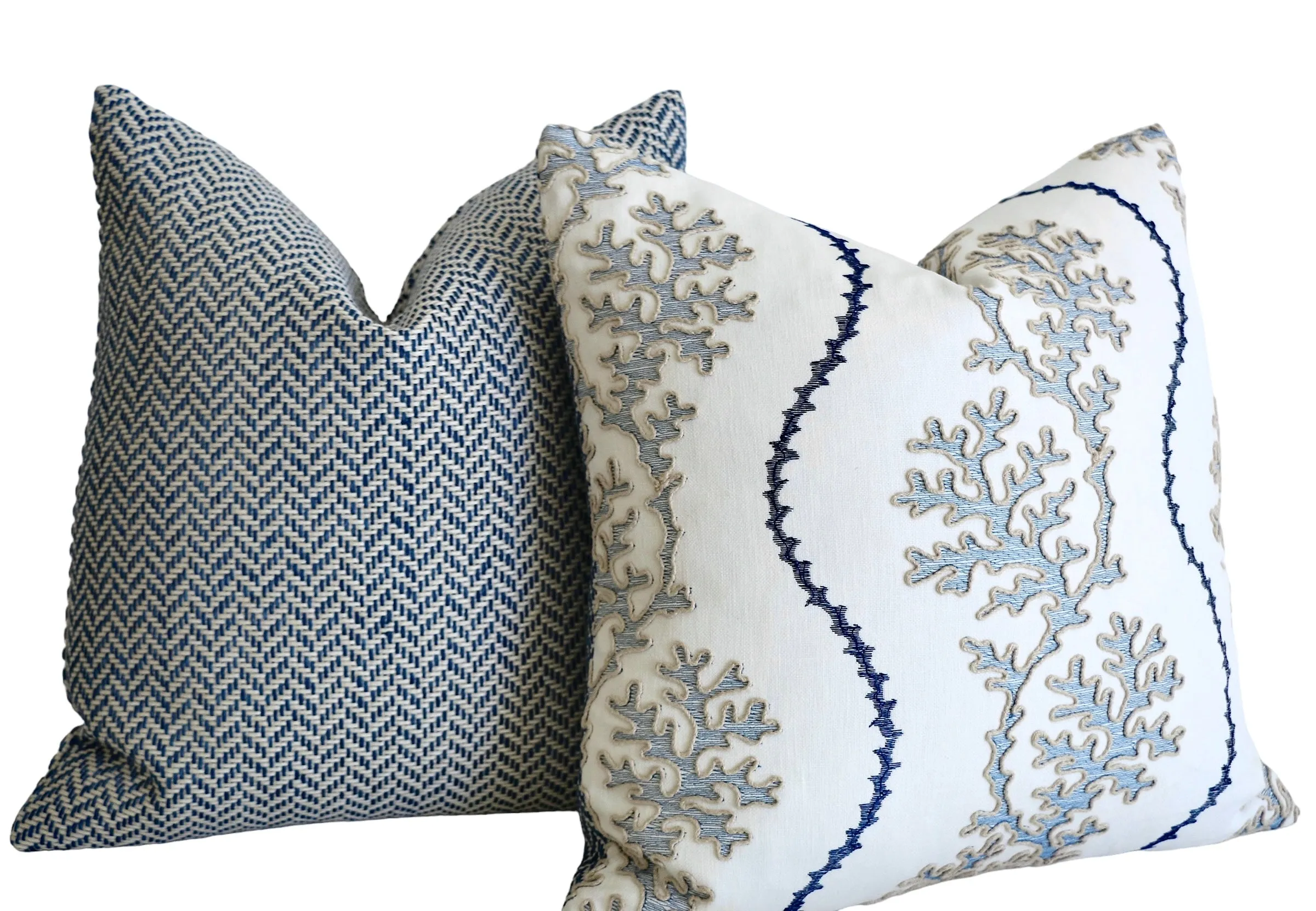 Navy Reef: Nautical Embroidered Pillow Cover