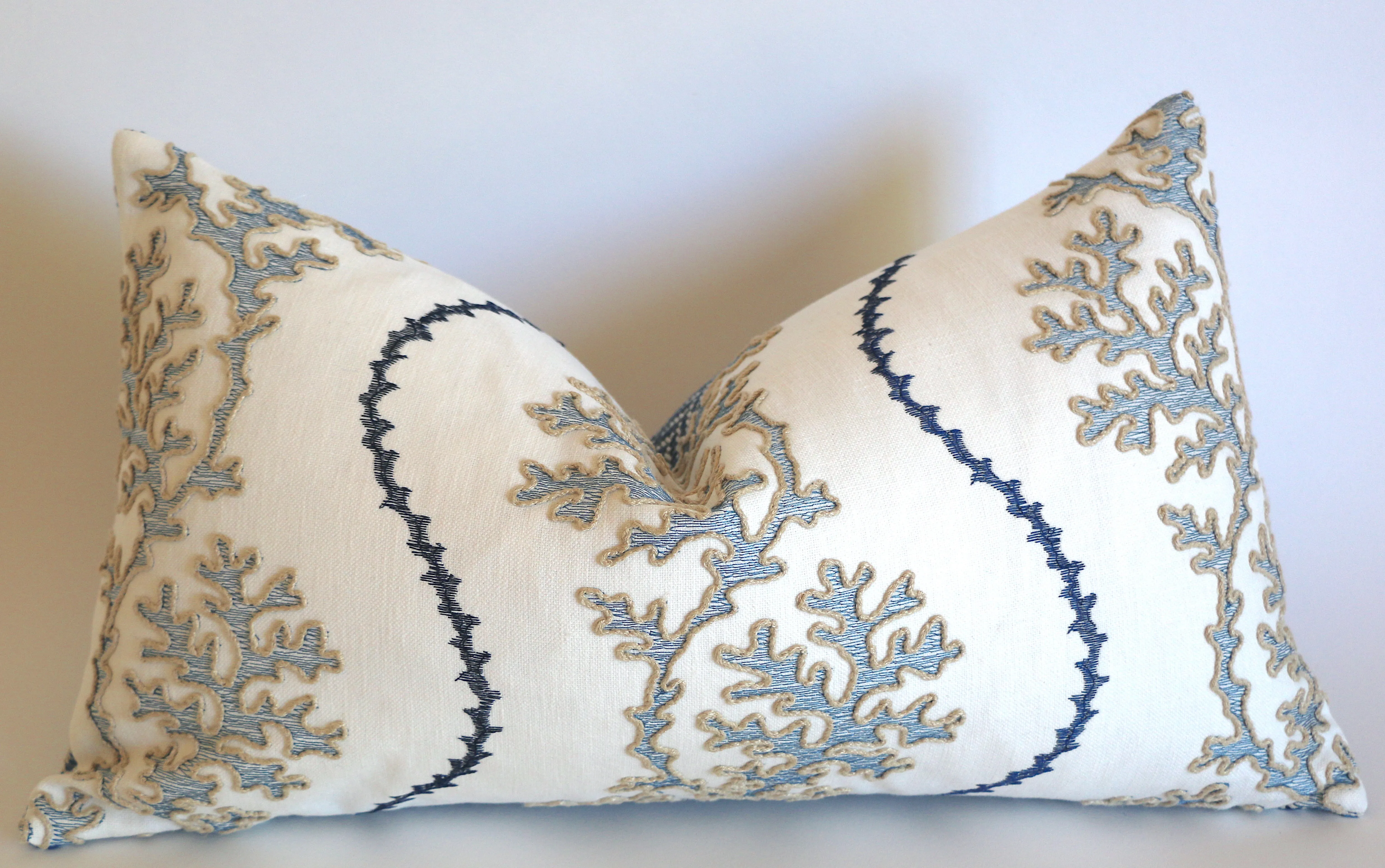 Navy Reef: Nautical Embroidered Pillow Cover