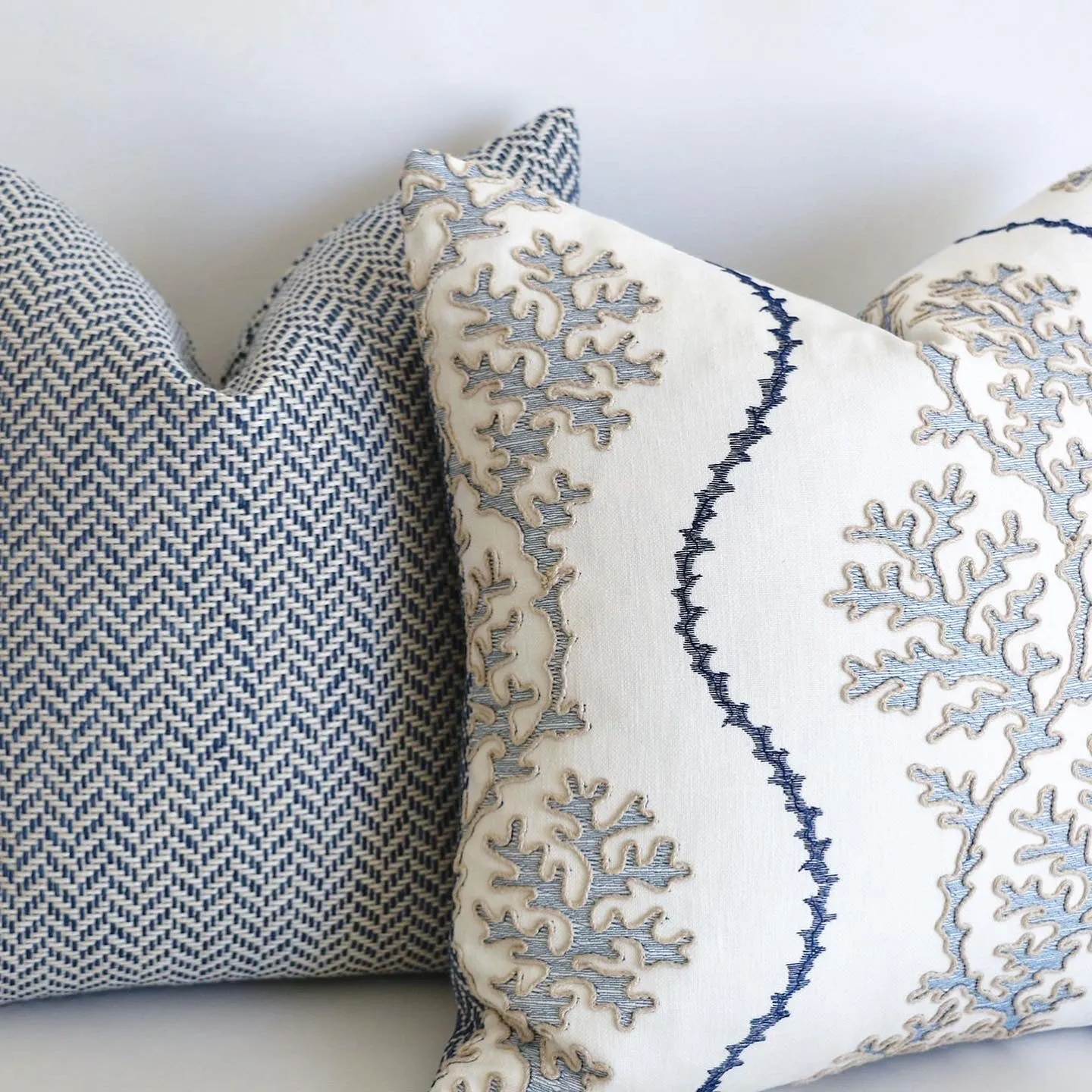 Navy Reef: Nautical Embroidered Pillow Cover