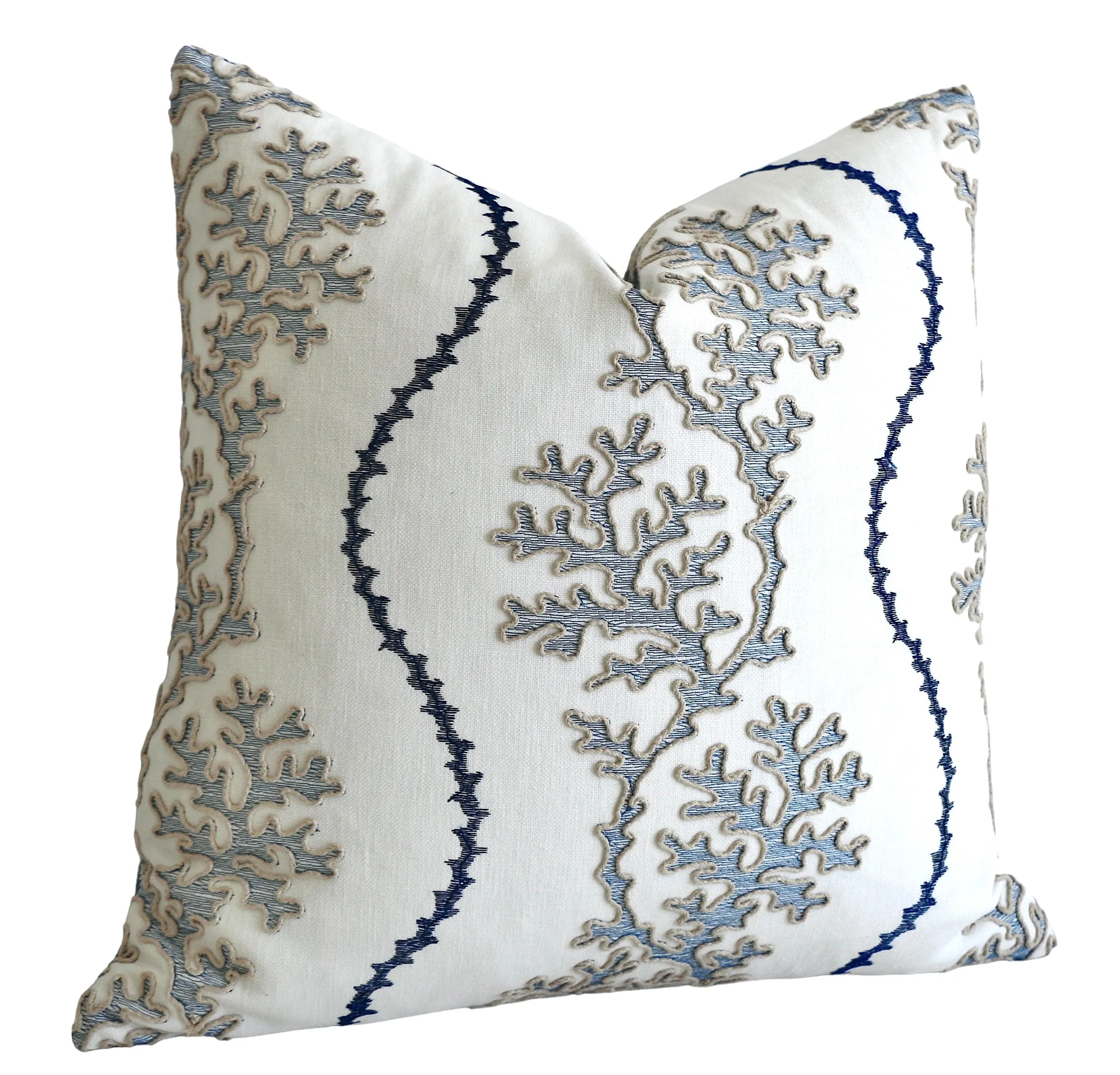 Navy Reef: Nautical Embroidered Pillow Cover