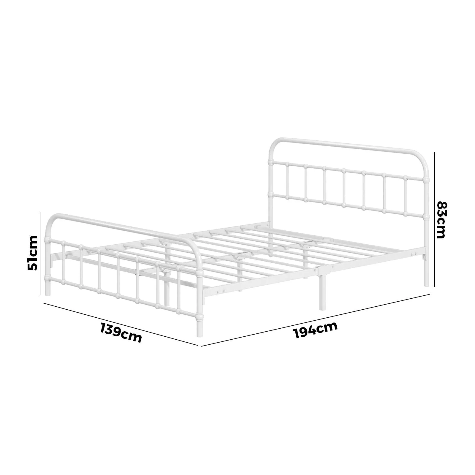 Oikiture Bed Frame Metal Bed Base Double Size Bed Platform White