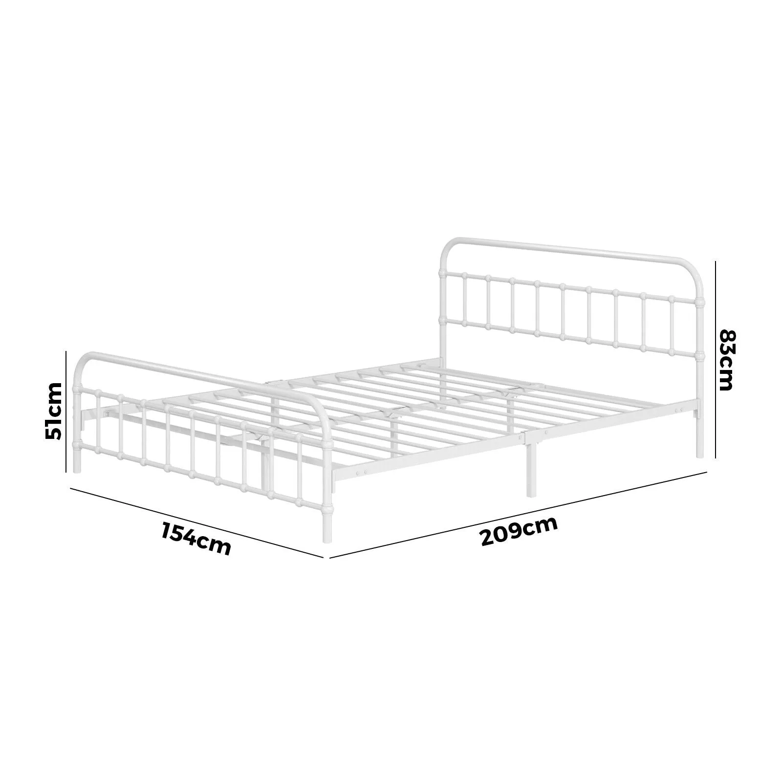 Oikiture Bed Frame Metal Bed Base Queen Size Bed Platform White