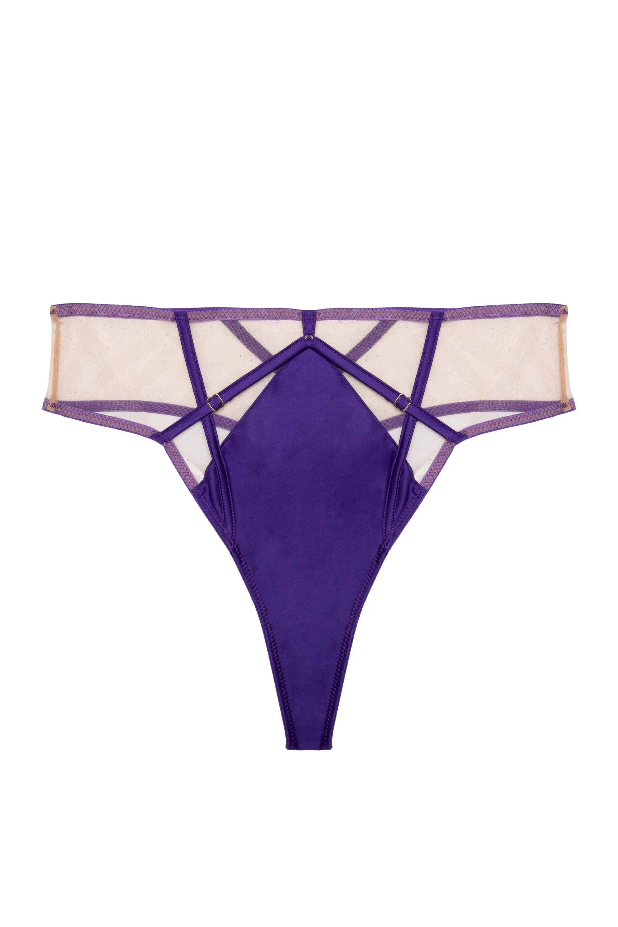 Ramona Purple Strap Detail Illusion Mesh High Waisted Thong