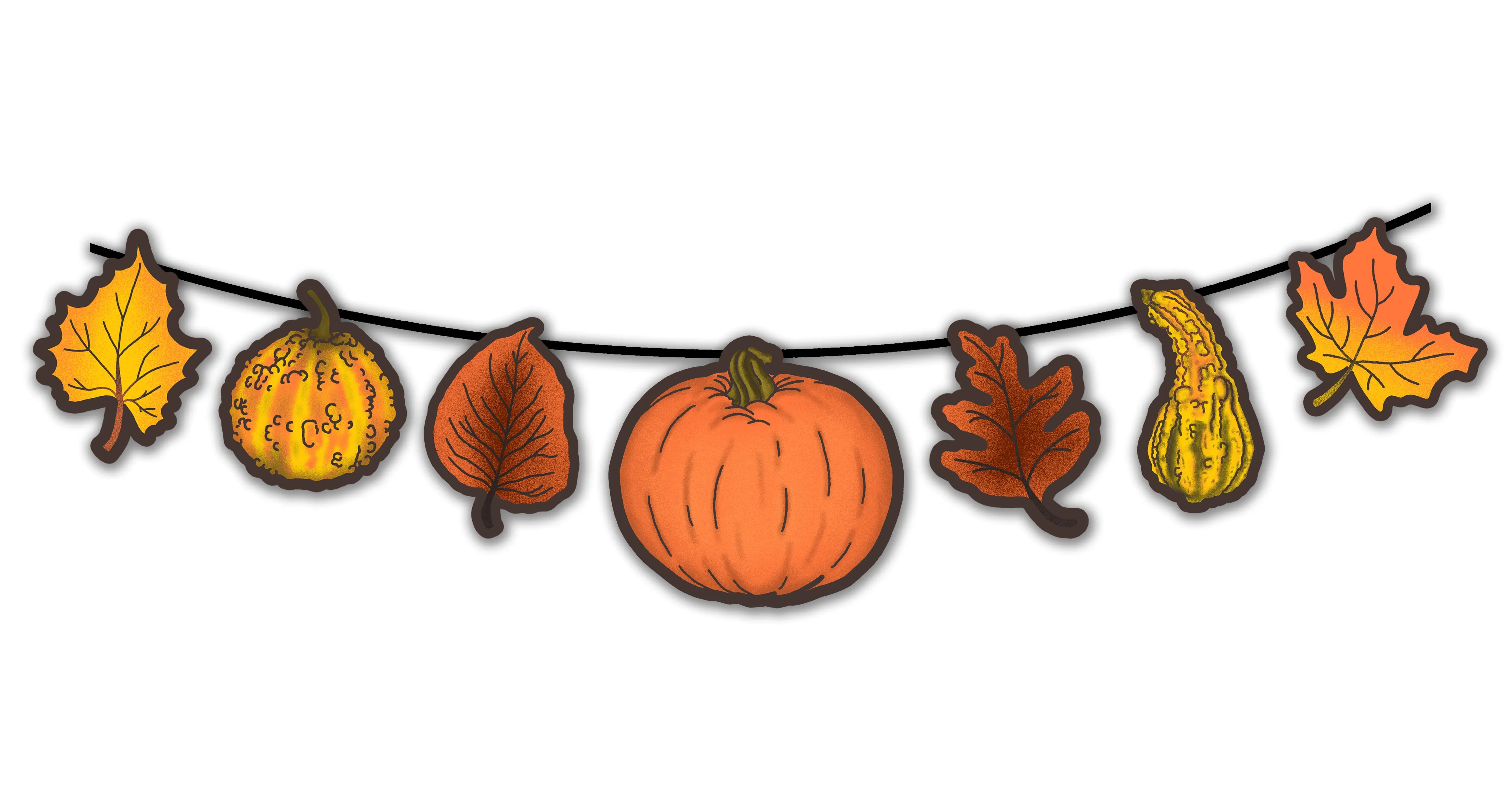 Retro Inspired Autumn Pumpkin, Leaves & Gourds Cutout Banner