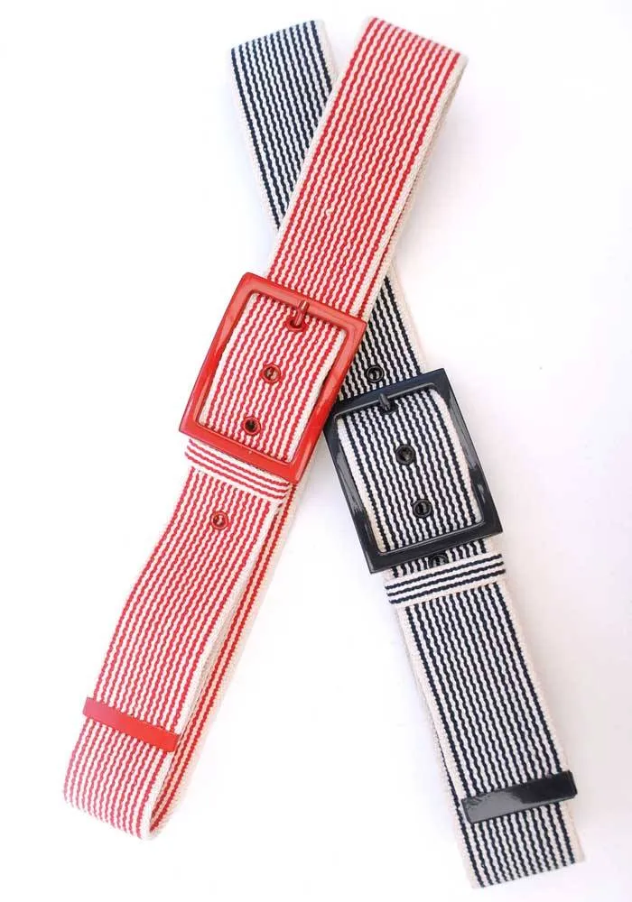 Retro Vintage Canvas Striped Nautical Belt • Red or Blue