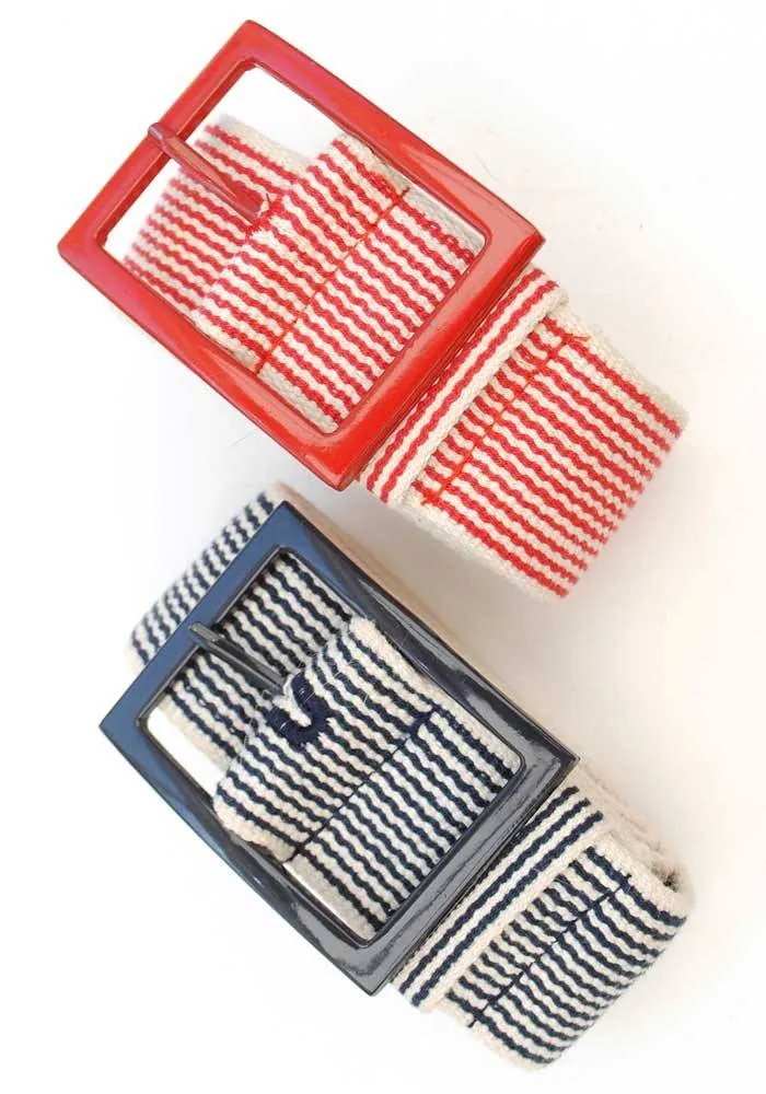 Retro Vintage Canvas Striped Nautical Belt • Red or Blue