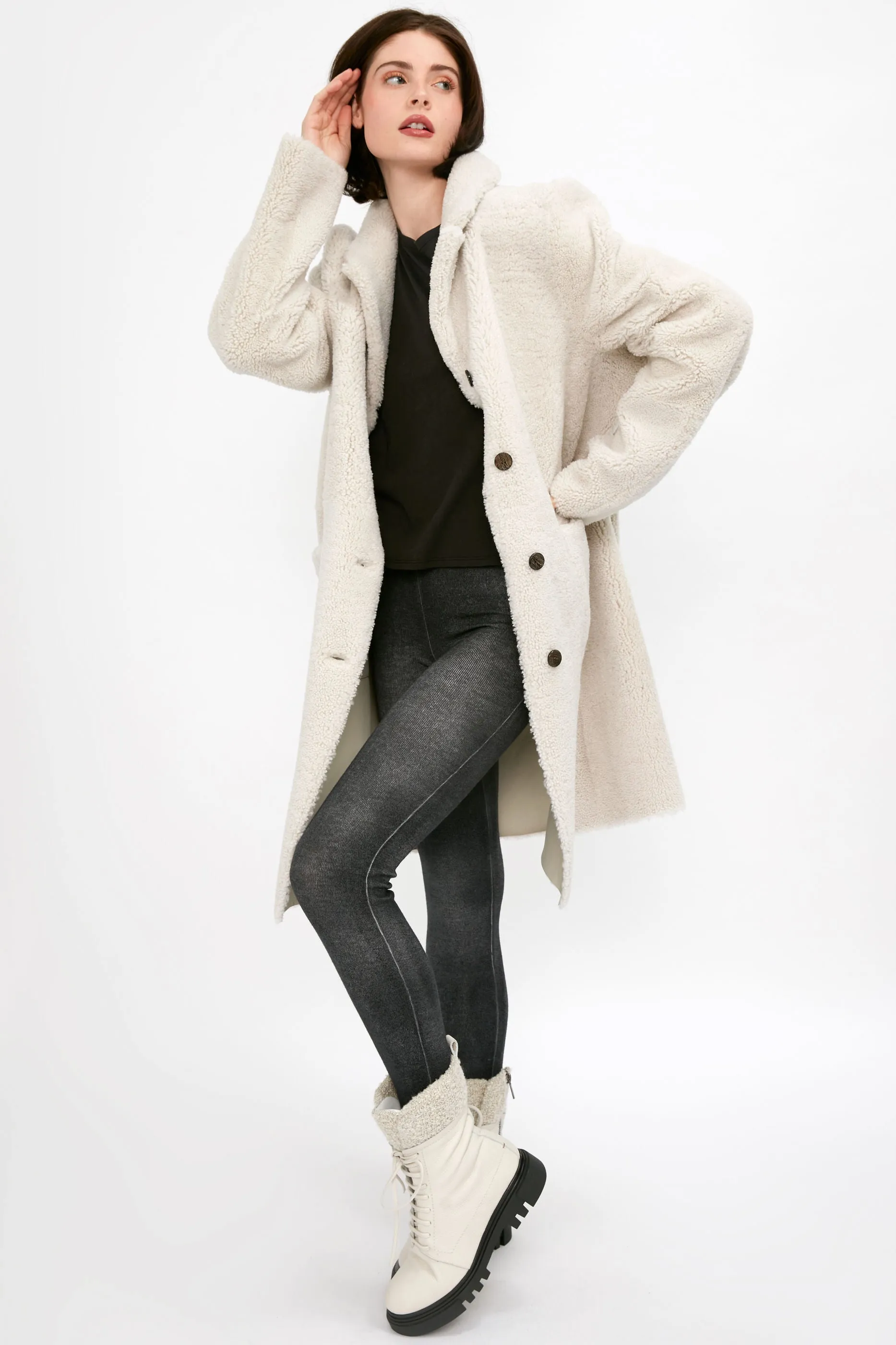 Reversible Shearling Coat in Ivory