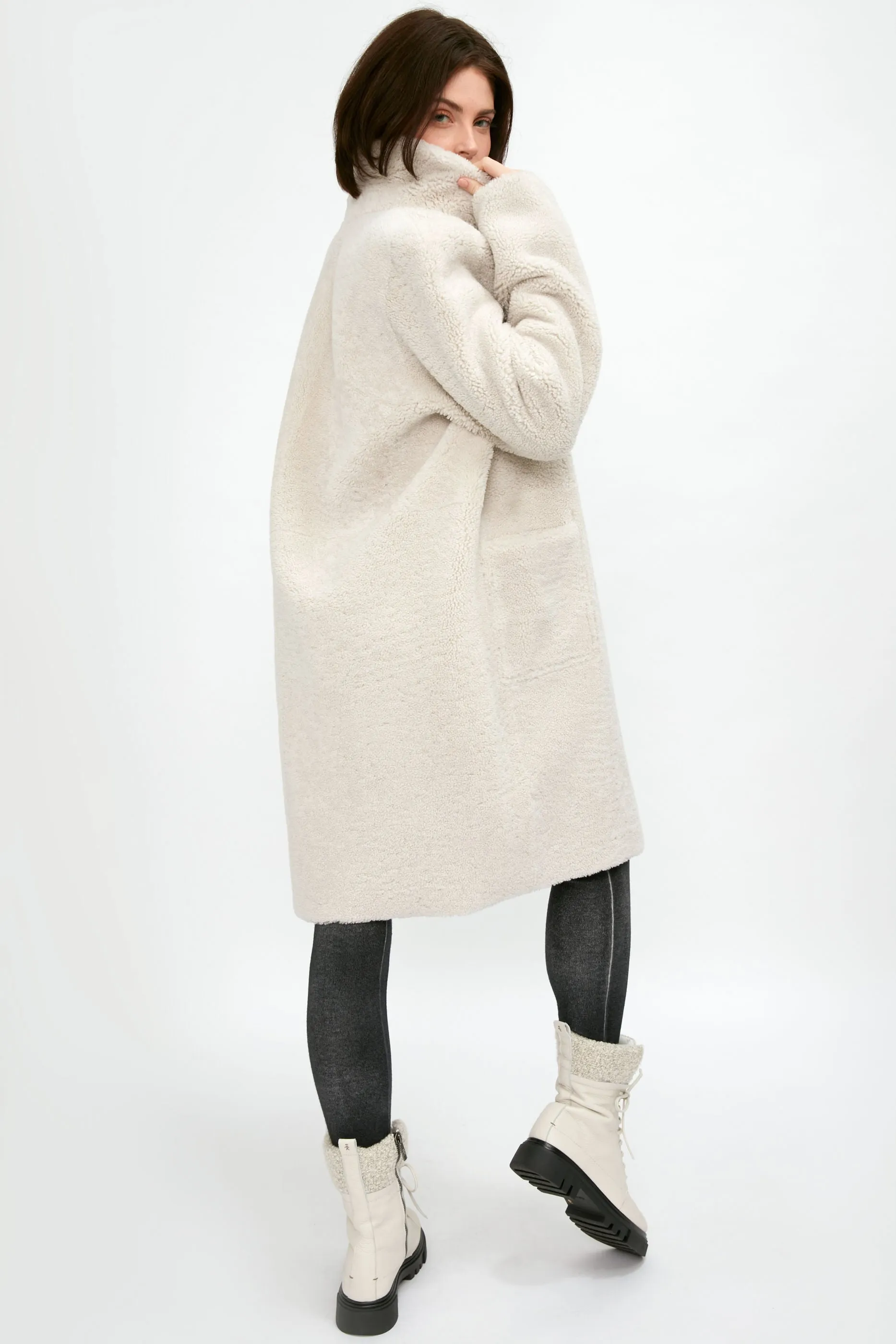 Reversible Shearling Coat in Ivory