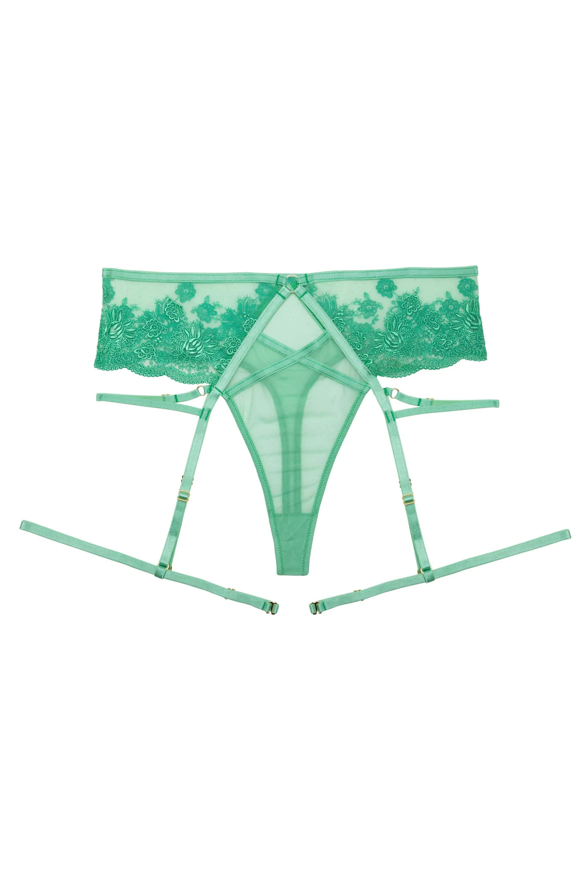 Sarina Green Embroidery High Waist Suspender Brief