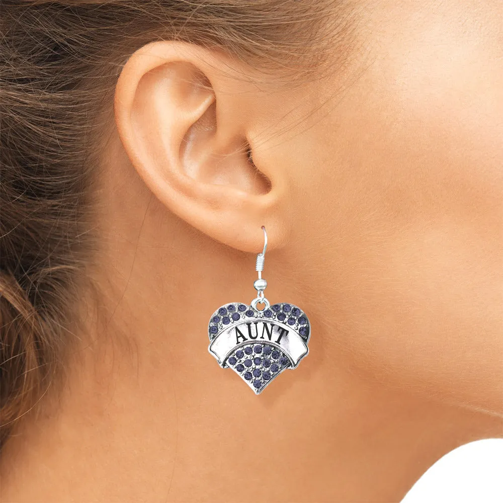 Silver Aunt Navy Blue Blue Pave Heart Charm Dangle Earrings