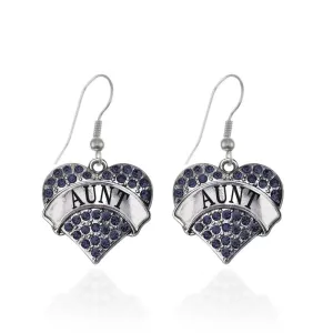 Silver Aunt Navy Blue Blue Pave Heart Charm Dangle Earrings