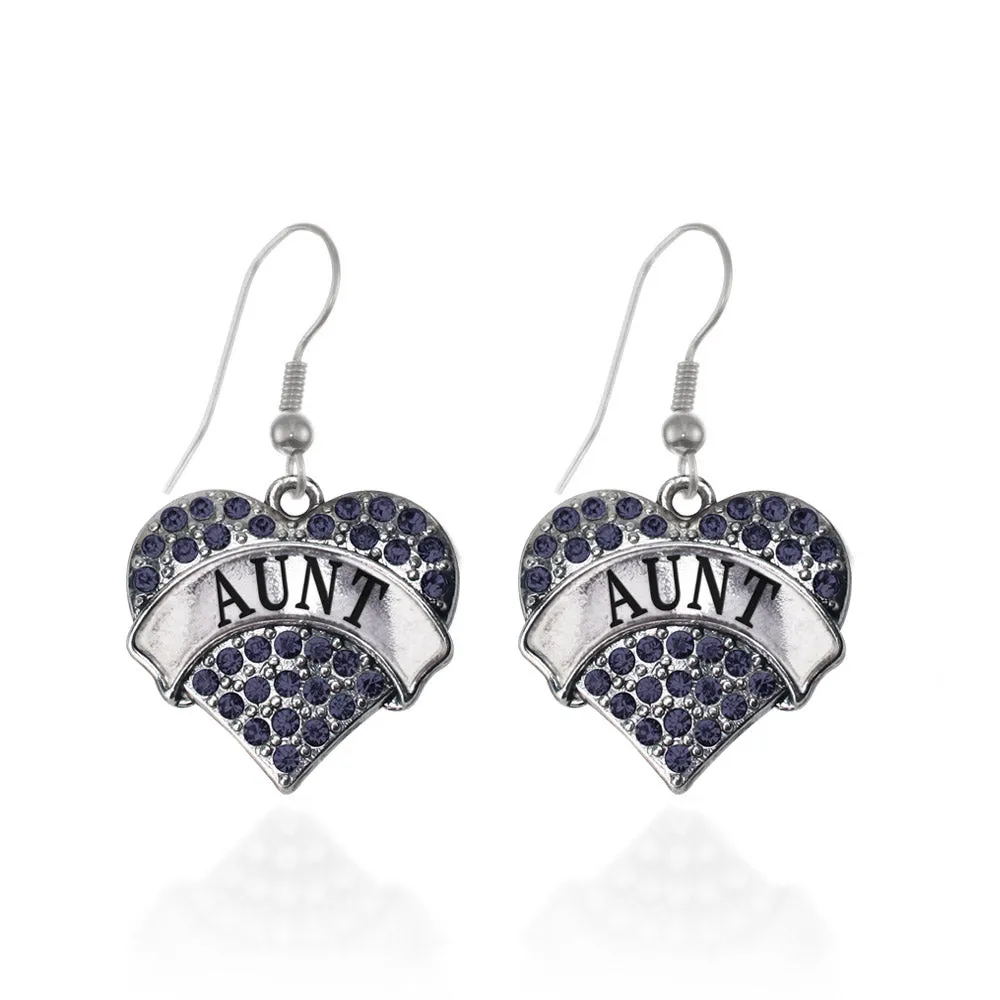 Silver Aunt Navy Blue Blue Pave Heart Charm Dangle Earrings