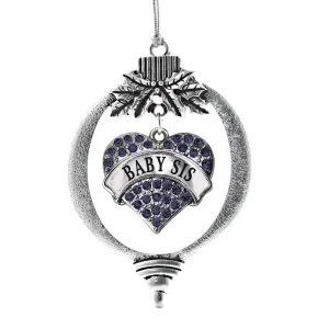 Silver Baby Sis Navy Blue Blue Pave Heart Charm Holiday Ornament