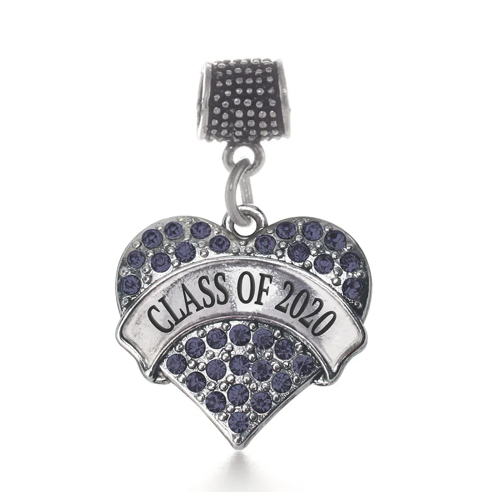 Silver Class of 2020 Navy Blue Pave Heart Memory Charm