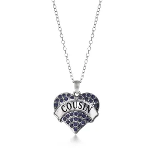 Silver Cousin Navy Blue Blue Pave Heart Charm Classic Necklace