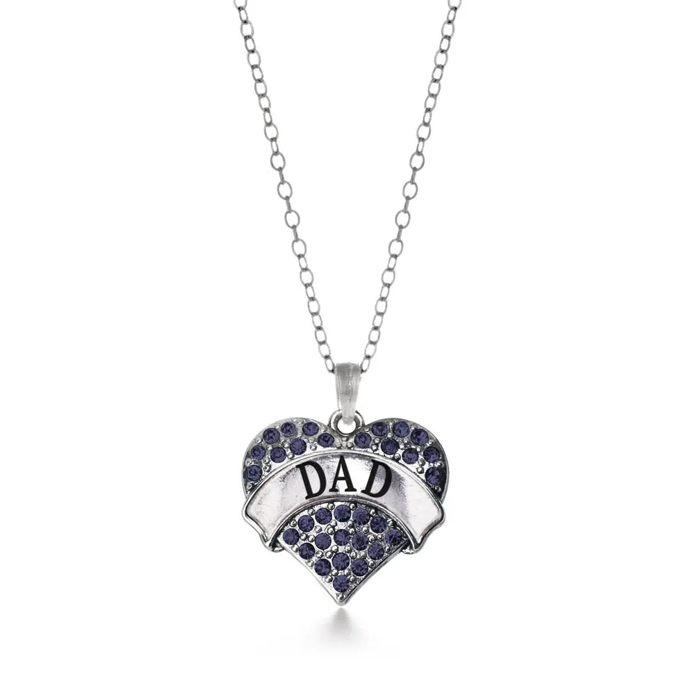 Silver Dad Navy Blue Blue Pave Heart Charm Classic Necklace