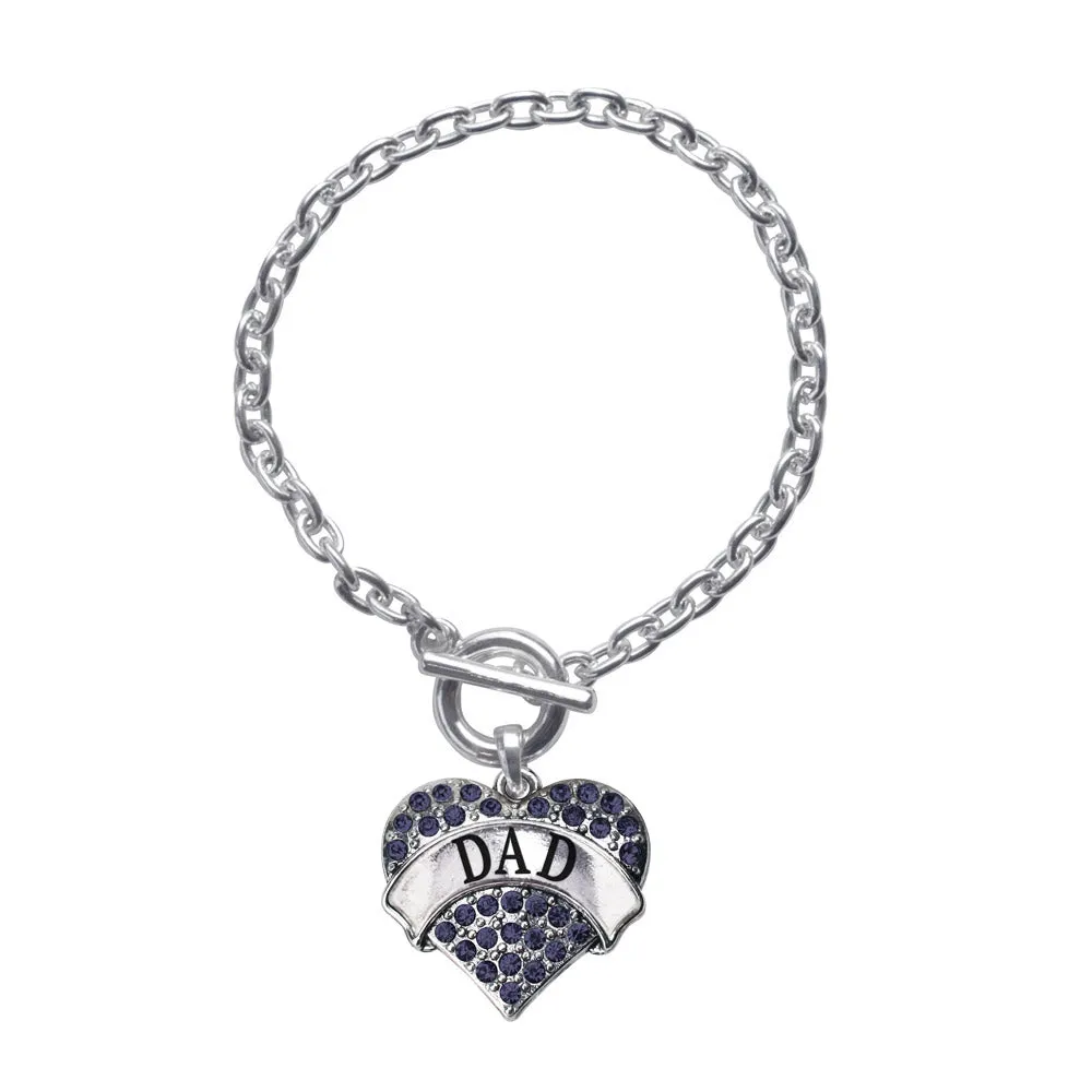 Silver Dad Navy Blue Blue Pave Heart Charm Toggle Bracelet