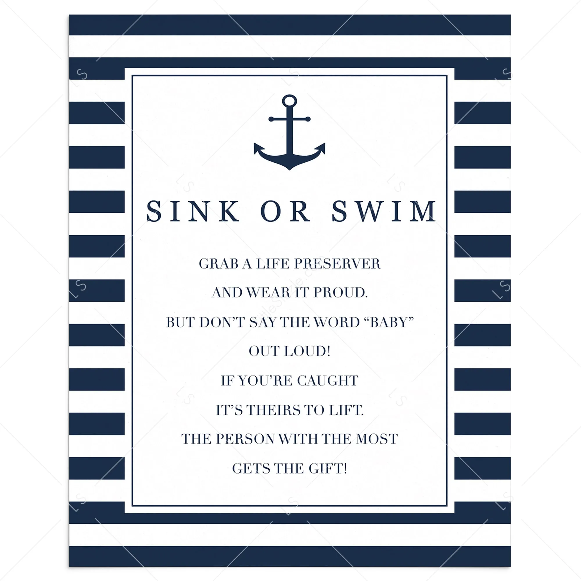 Sink or Swim Baby Shower Game Don't Say Baby