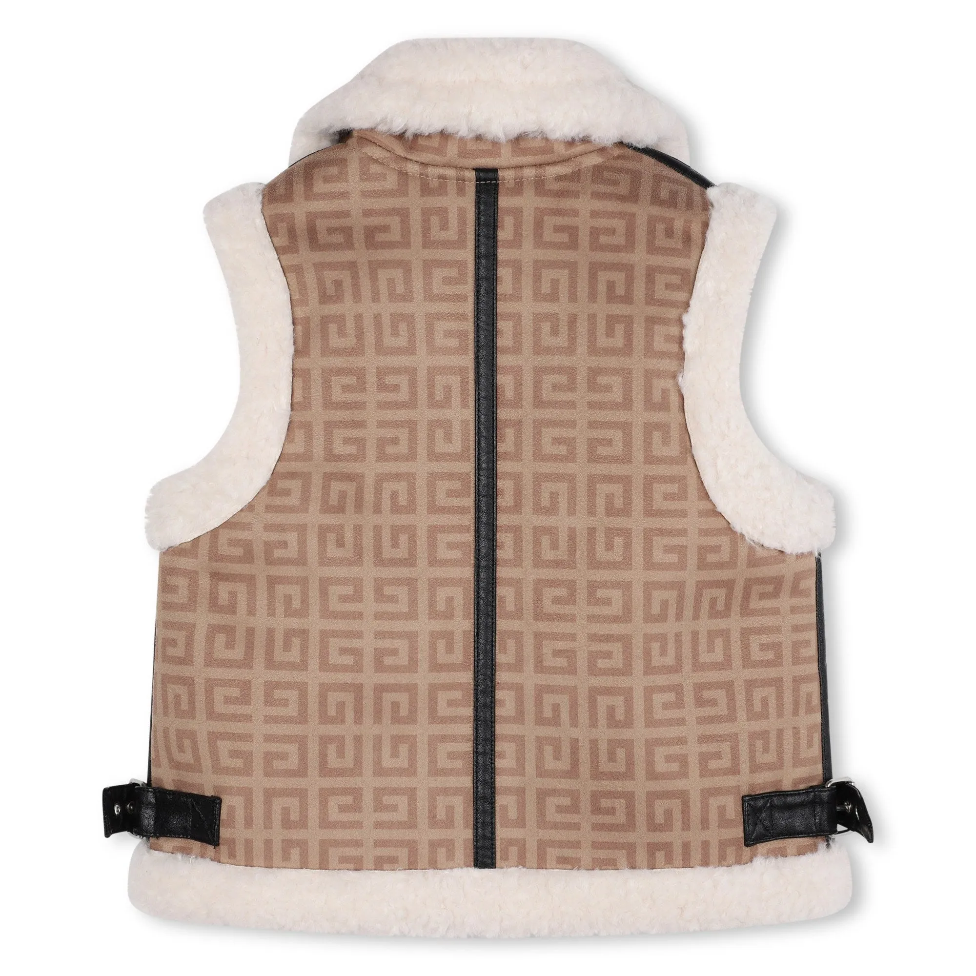 Stone Shearling Logo Vest