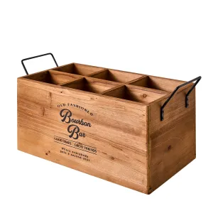 The Bourbon Bar Wood Crate Bottle Holder with Metal Handles - 7" H x 14" L x 8" D