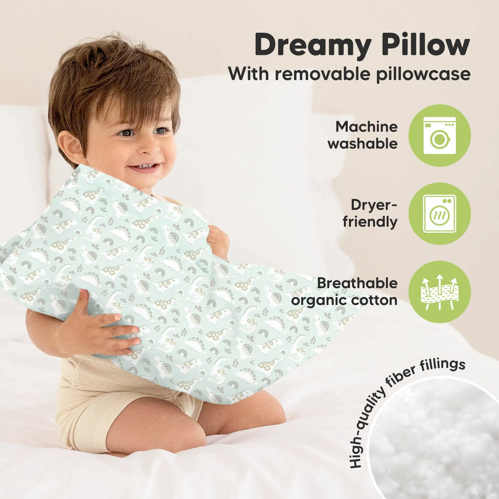 Toddler Pillow with Pillowcase (DinoBloom)