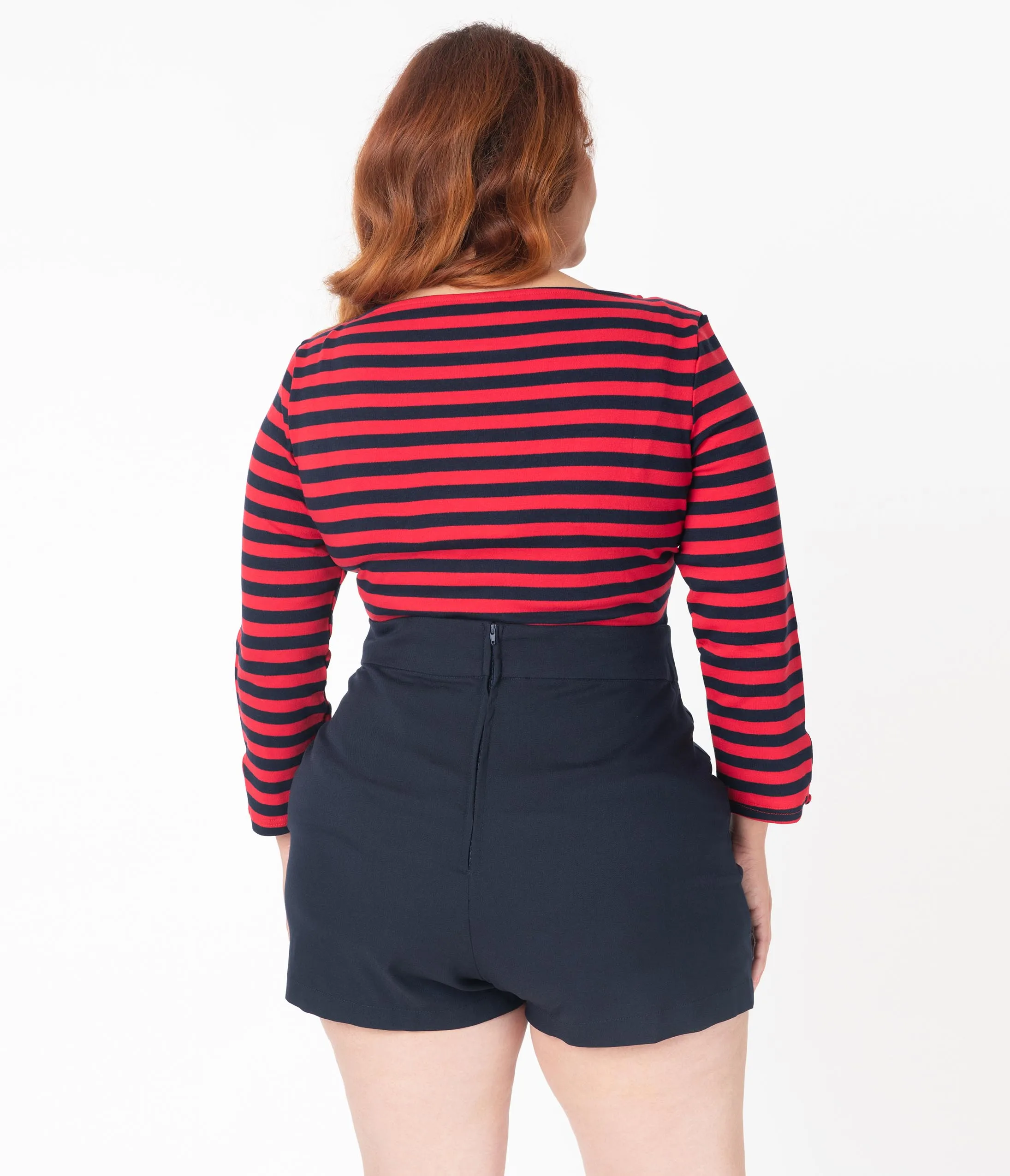 Unique Vintage Plus Size Red & Navy Stripe Knit Gracie Top