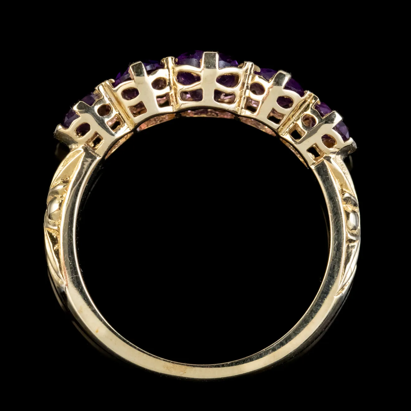 Victorian Style Amethyst Five Stone Ring 9Ct Gold 2.5Ct Of Amethyst