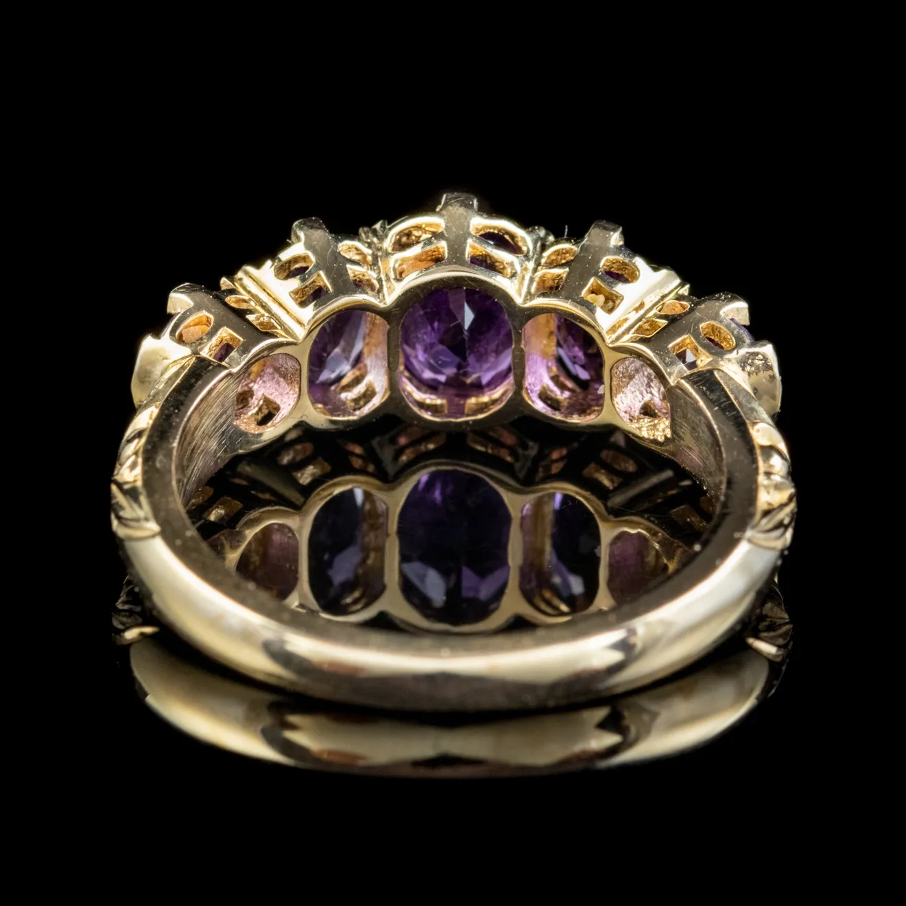 Victorian Style Amethyst Five Stone Ring 9Ct Gold 2.5Ct Of Amethyst