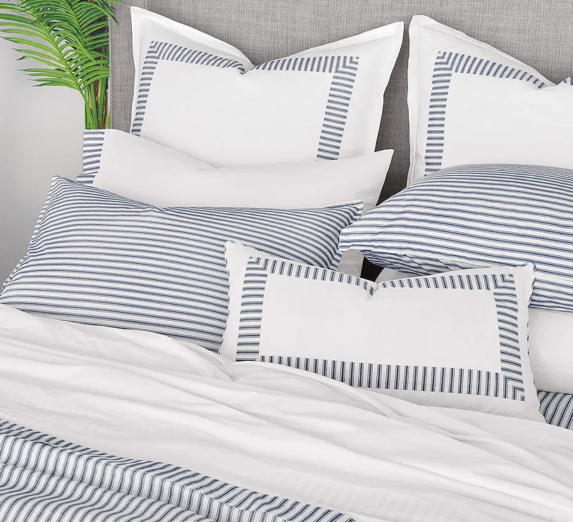 Vintage Beach Navy Ticking Stripe Luxury Coastal Bedding