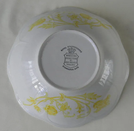 Vintage English White Ironstone Yellow Scrolls and Vines Covered - Lidded Casserole Tureen