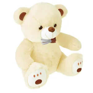 Webby Plush Cute Sitting Teddy Bear Soft Toys with Neck Bow and Foot Print, Beige 35 cm