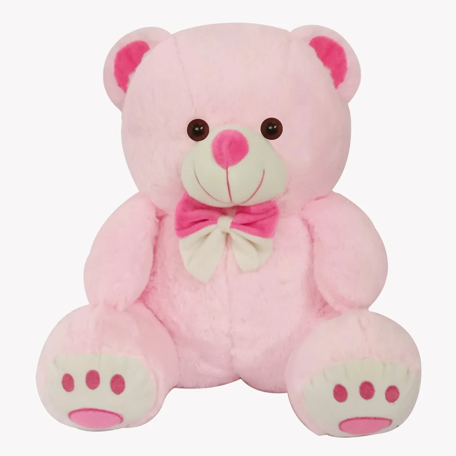 Webby Plush Cute Sitting Teddy Bear Soft Toys with Neck Bow and Foot Print, Pink 35 cm