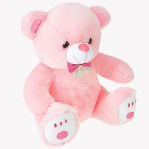 Webby Plush Cute Sitting Teddy Bear Soft Toys with Neck Bow and Foot Print, Pink 35 cm