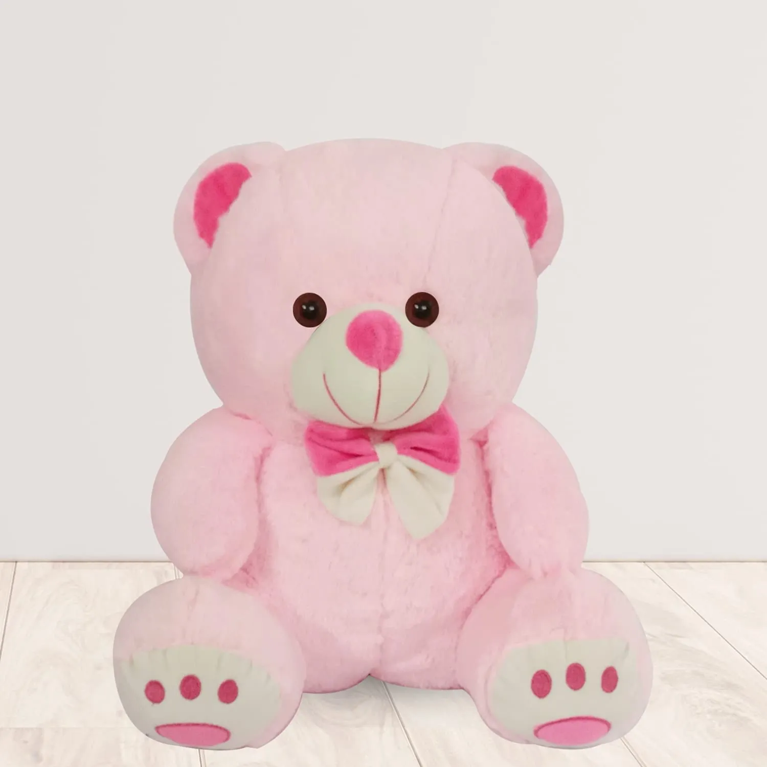 Webby Plush Cute Sitting Teddy Bear Soft Toys with Neck Bow and Foot Print, Pink 35 cm