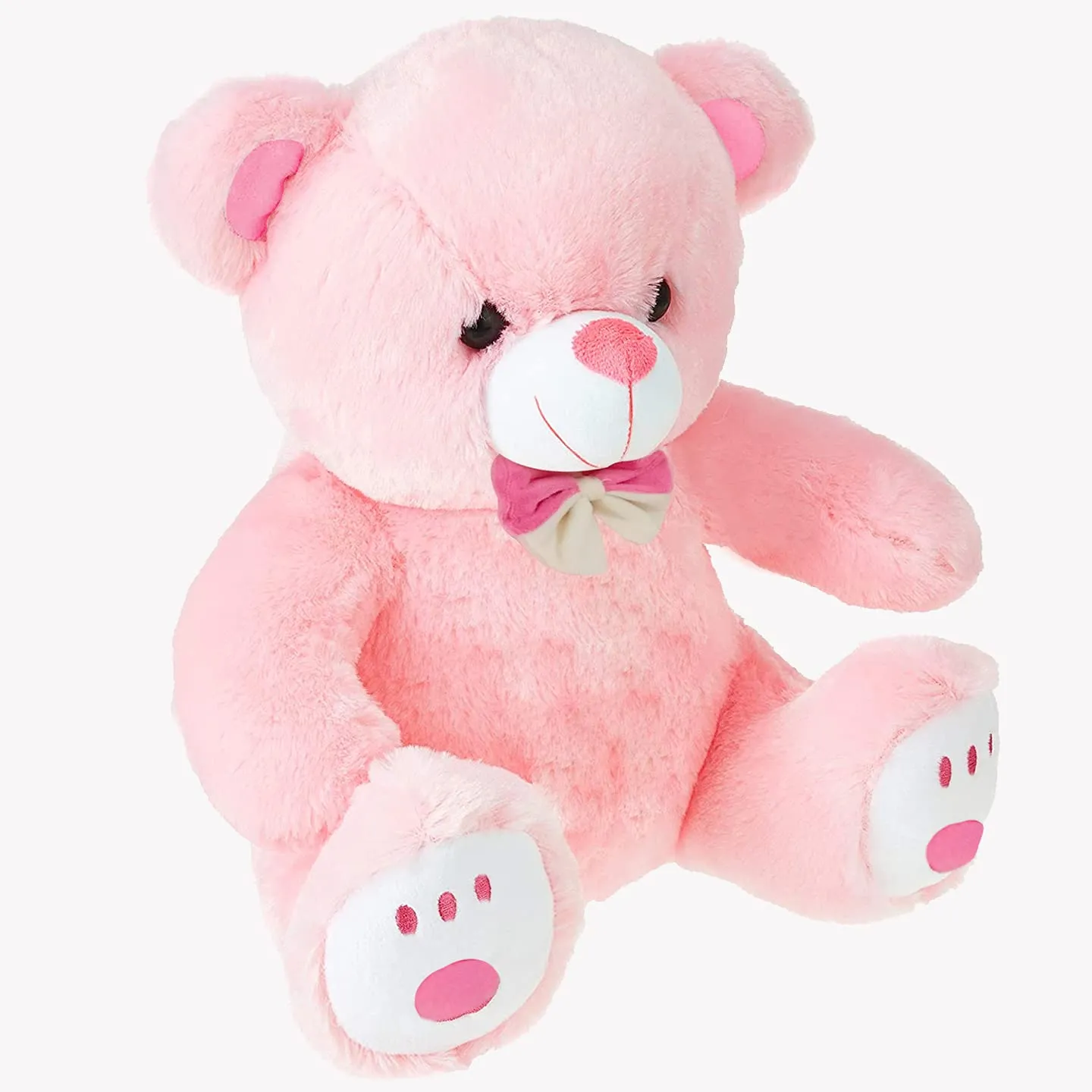 Webby Plush Cute Sitting Teddy Bear Soft Toys with Neck Bow and Foot Print, Pink 35 cm