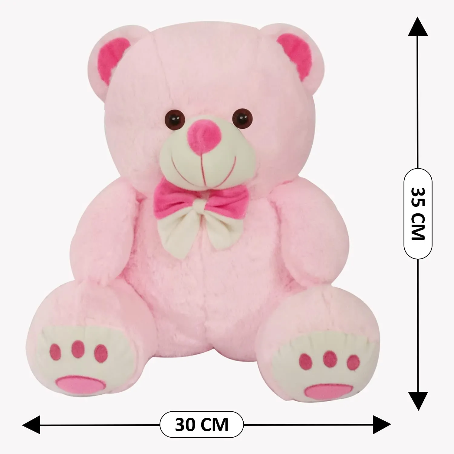 Webby Plush Cute Sitting Teddy Bear Soft Toys with Neck Bow and Foot Print, Pink 35 cm