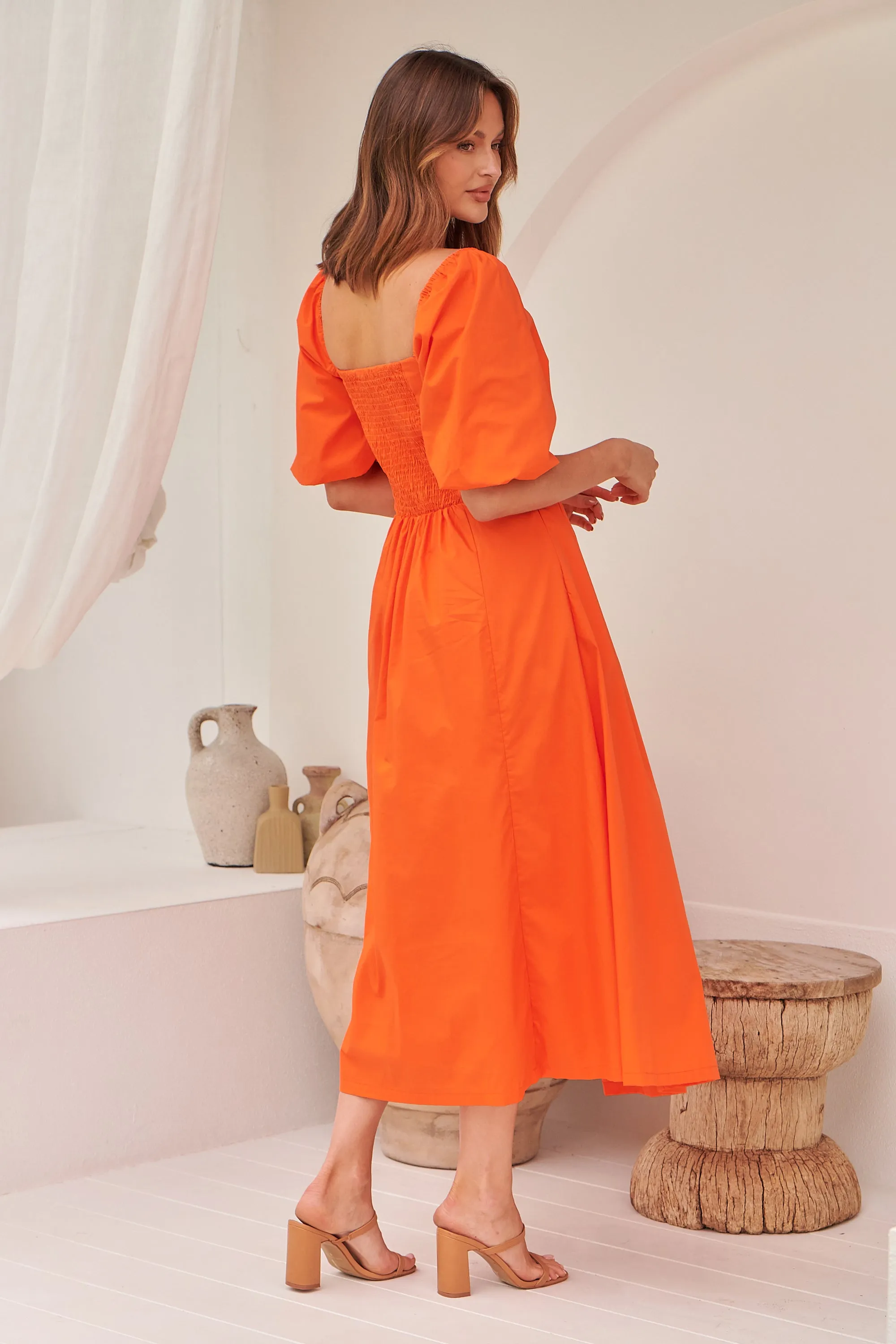 Whitney Orange Puff Sleeve Maxi Dress