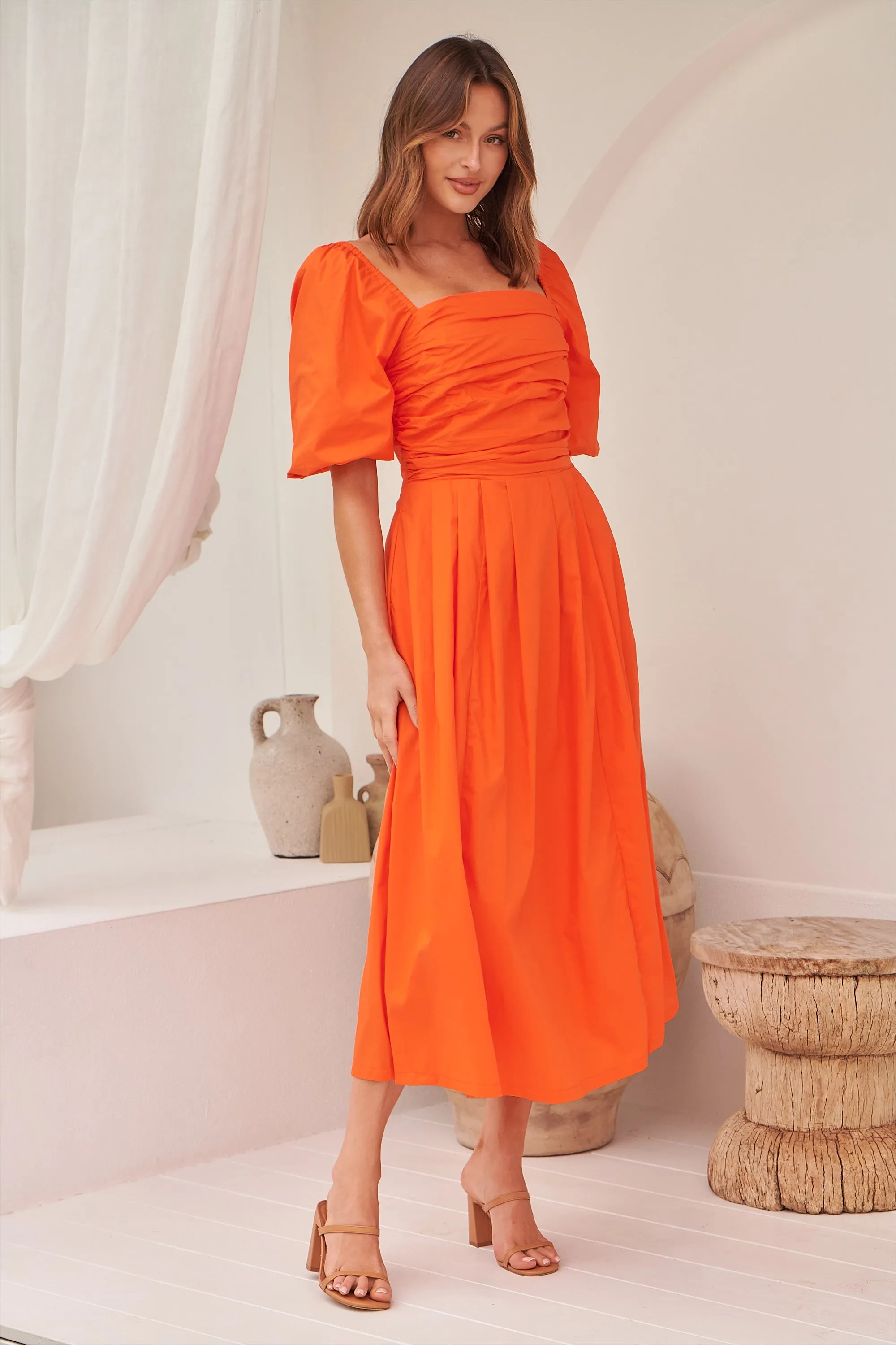 Whitney Orange Puff Sleeve Maxi Dress