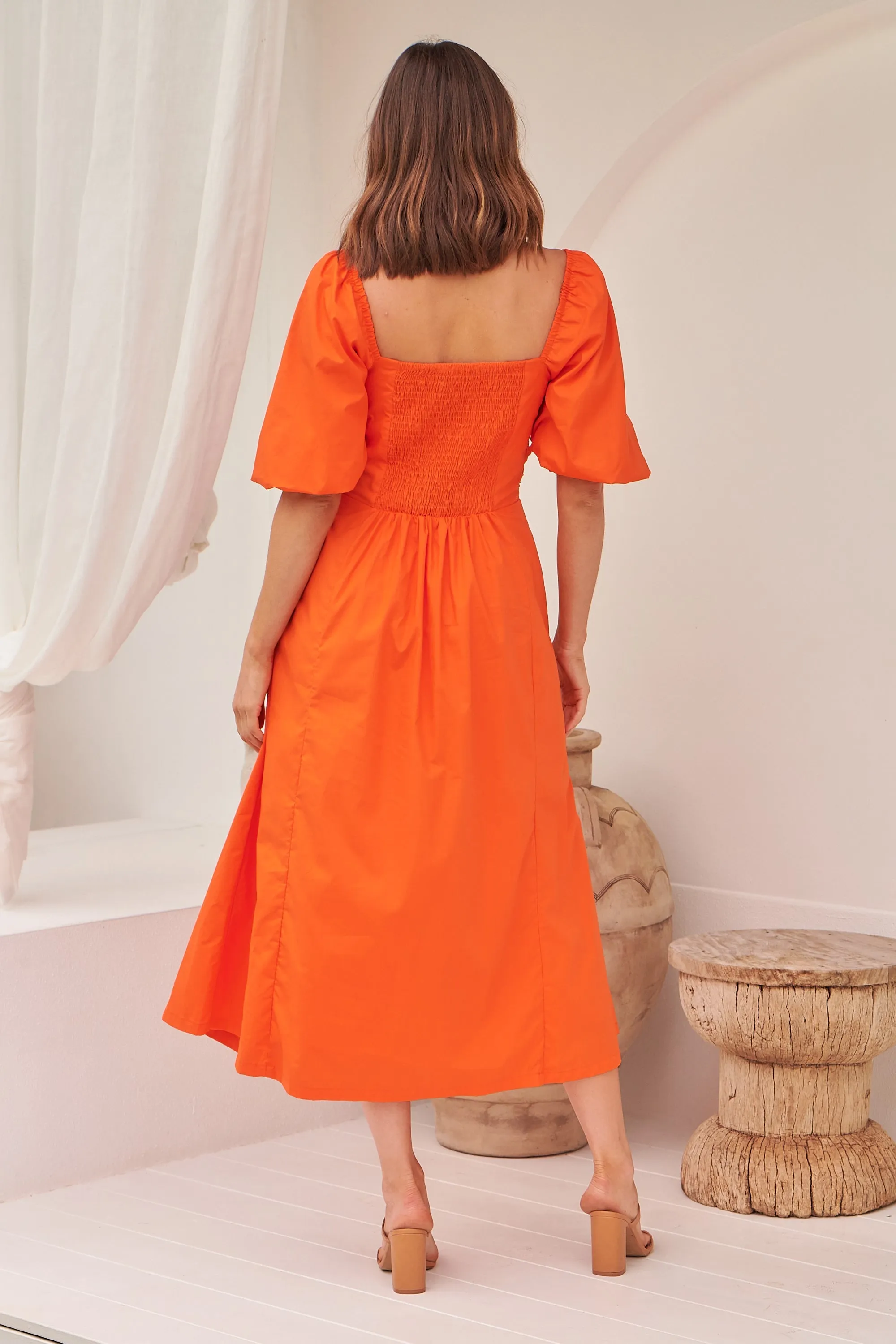 Whitney Orange Puff Sleeve Maxi Dress